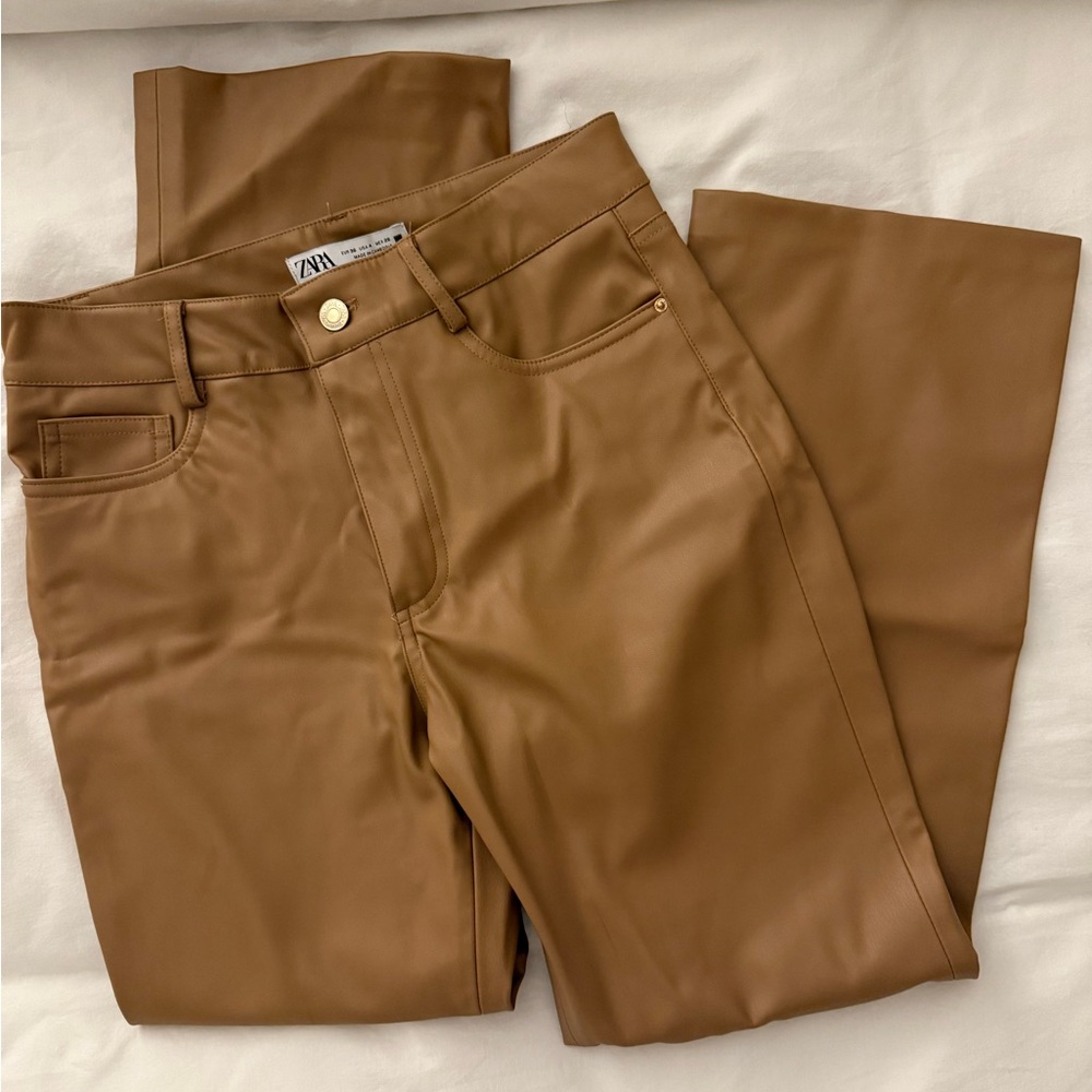 ZARA faux leather camel pants